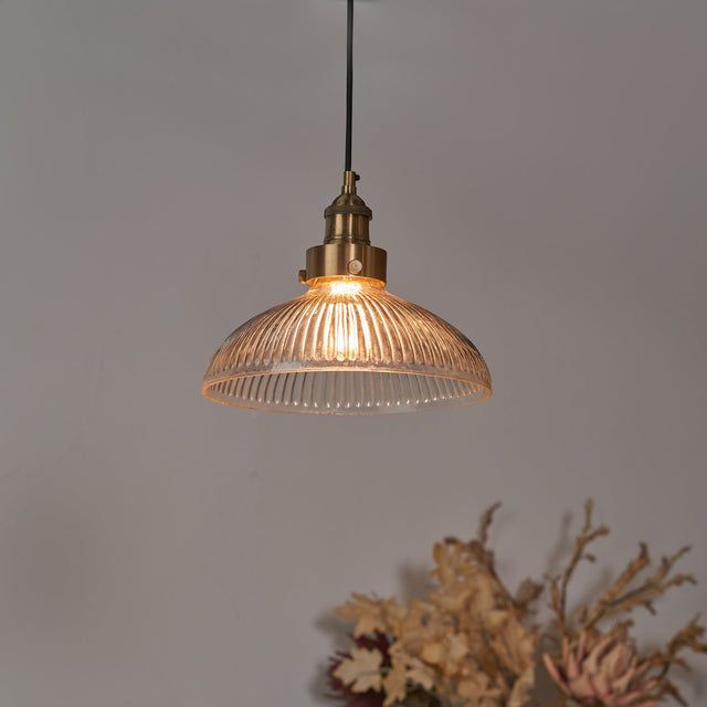 Beckett Large Ribbed Glass with Antique Brass Fitting Elec Pendant