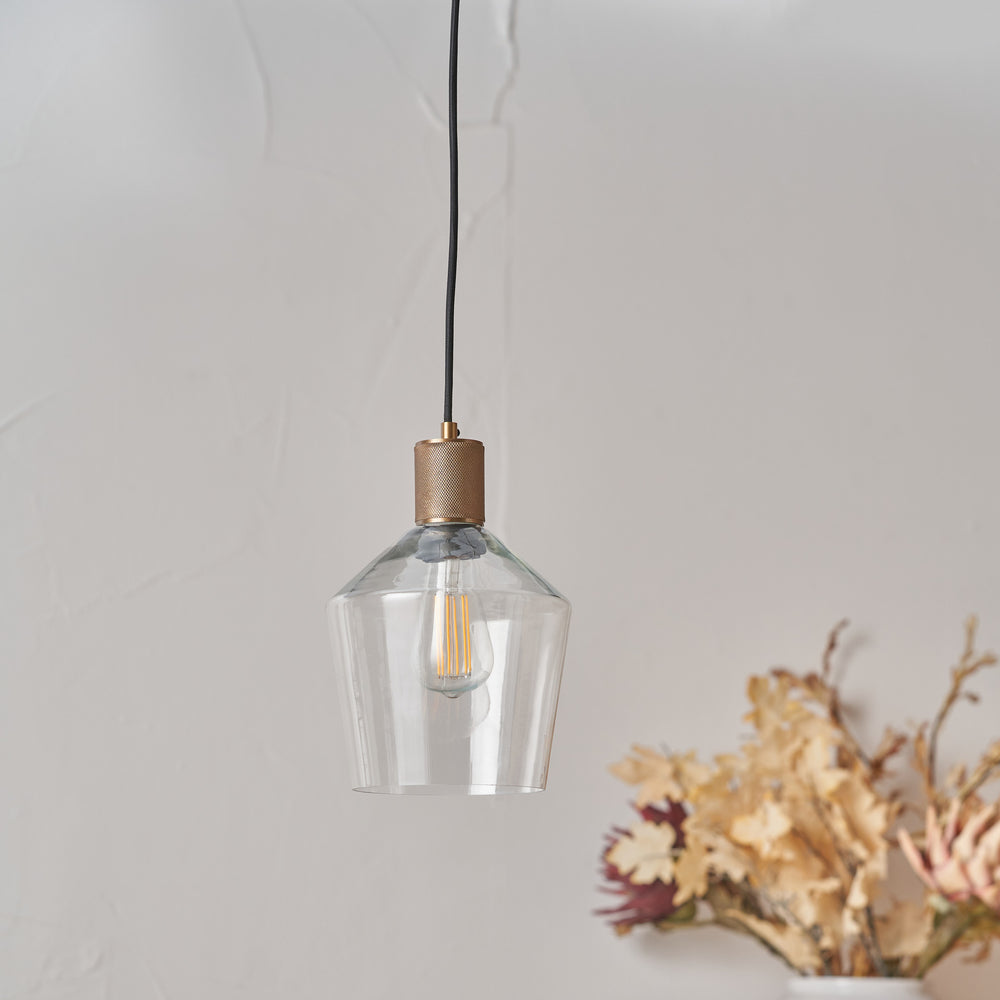 Everett Clear Glass with Antique Brass Fitting Elec Pendant