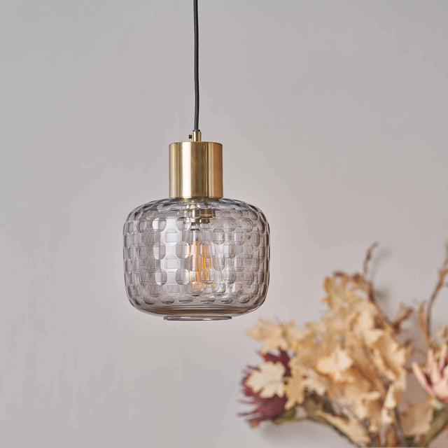 Mirielle Smoke Grey Circle Design Handcut Glass Pendant