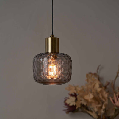 Mirielle Smoke Grey Circle Design Handcut Glass Pendant