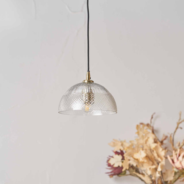 Arielle Diamond Design Clear Handcut Glass Dome Pendant