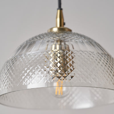 Arielle Diamond Design Clear Handcut Glass Dome Pendant