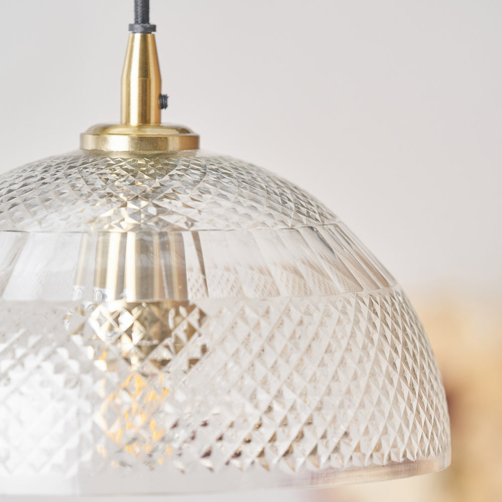 Arielle Diamond Design Clear Handcut Glass Dome Pendant