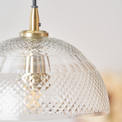 Arielle Diamond Design Clear Handcut Glass Dome Pendant