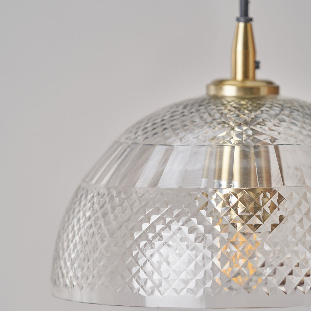 Arielle Diamond Design Clear Handcut Glass Dome Pendant