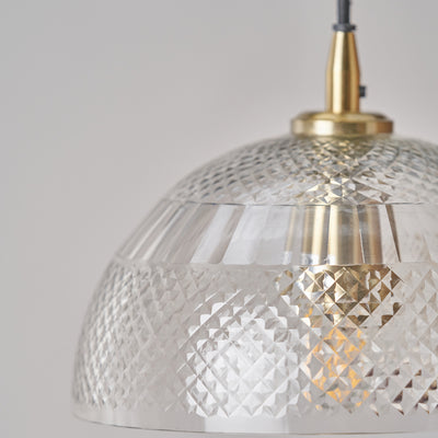Arielle Diamond Design Clear Handcut Glass Dome Pendant