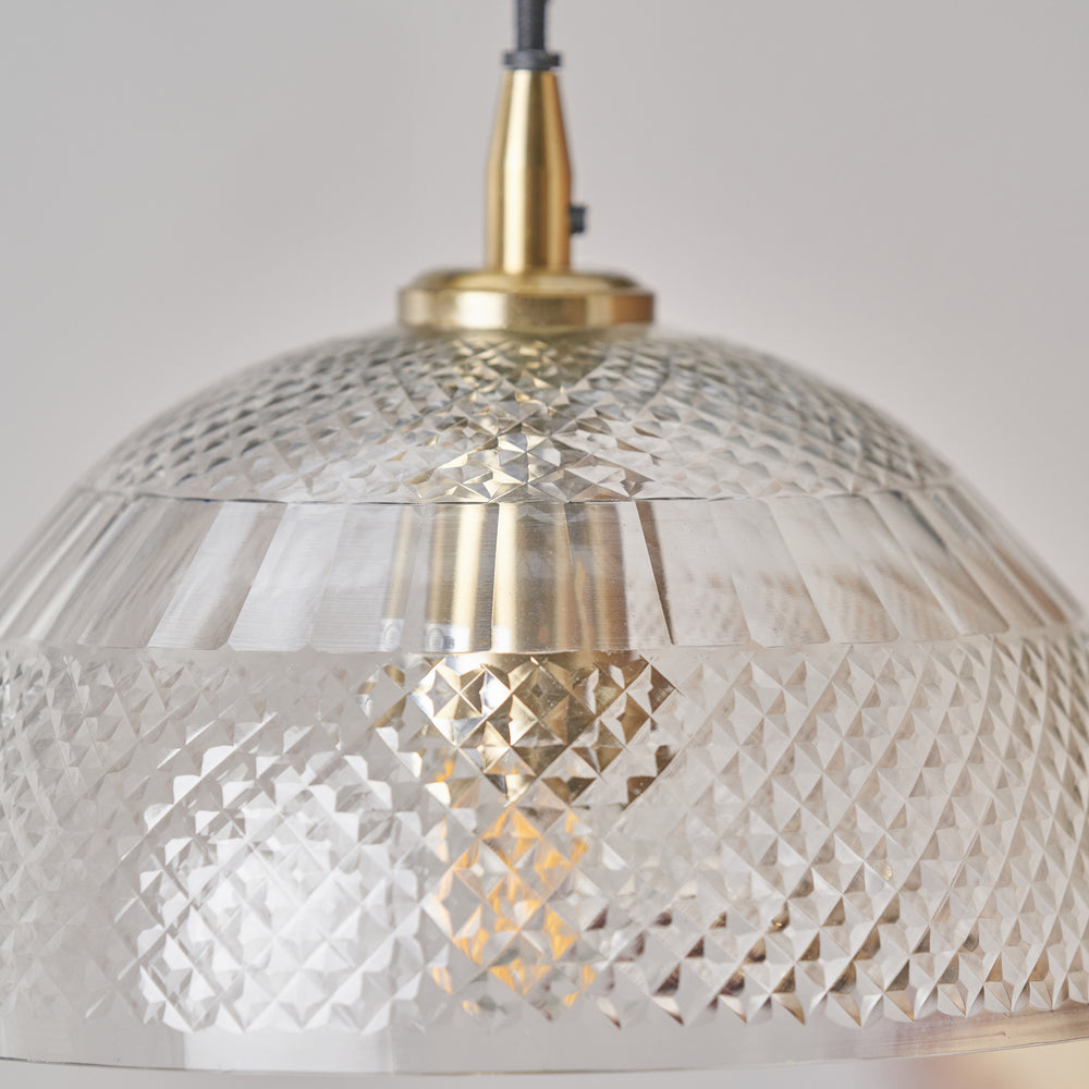 Arielle Diamond Design Clear Handcut Glass Dome Pendant