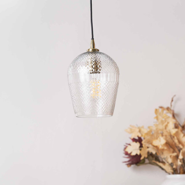 Arielle Diamond Design Clear Handcut Glass Pendant