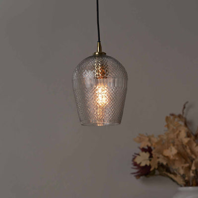 Arielle Diamond Design Clear Handcut Glass Pendant