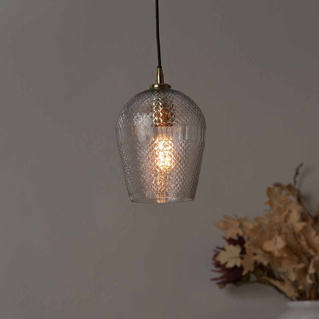 Arielle Diamond Design Clear Handcut Glass Pendant
