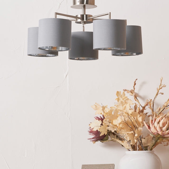 Ailyn 5 Arm Brushed Silver Semi Flush Ceiling Pendant