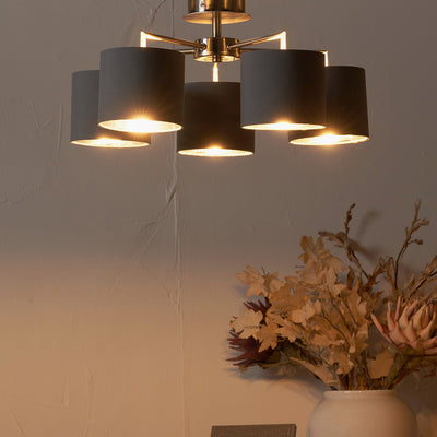 Ailyn 5 Arm Brushed Silver Semi Flush Ceiling Pendant
