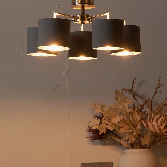 Ailyn 5 Arm Brushed Silver Semi Flush Ceiling Pendant
