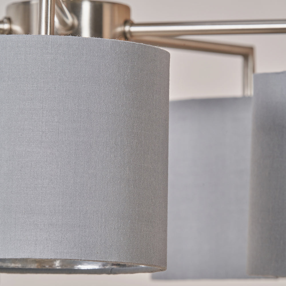 Ailyn 5 Arm Brushed Silver Semi Flush Ceiling Pendant
