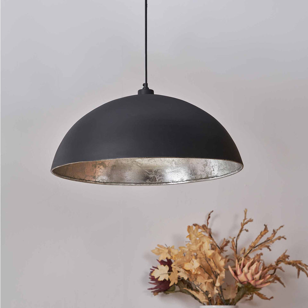Palmero Matt Black and Silver Leaf Dome Pendant