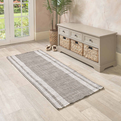 Indoor Outdoor Steel Grey and White Stripe Design Runner