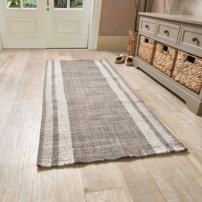 Indoor Outdoor Steel Grey and White Stripe Design Runner