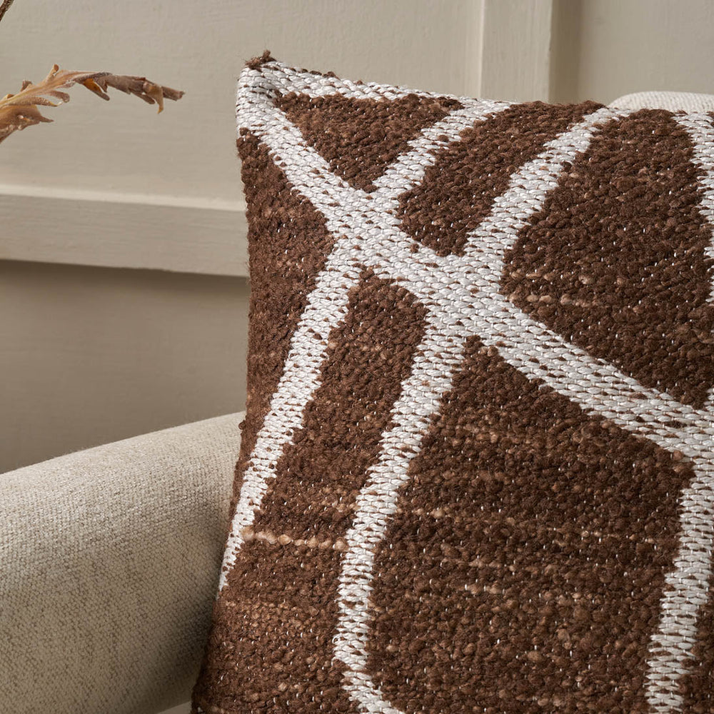 Indoor Outdoor Chocolate Brown and White Abstract Swirl Design Scatter Cushion