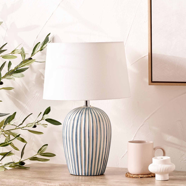 Palma Blue and White Stripe Ceramic Table Lamp