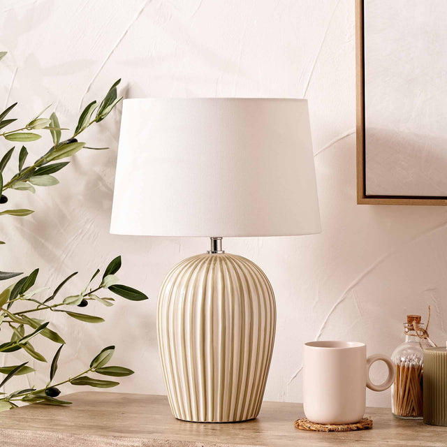 Palma Sage and White Stripe Ceramic Table Lamp