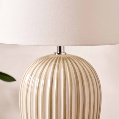 Palma Sage and White Stripe Ceramic Table Lamp