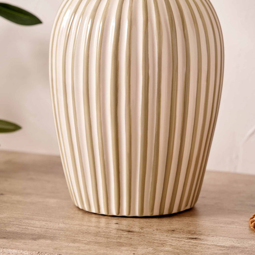 Palma Sage and White Stripe Ceramic Table Lamp