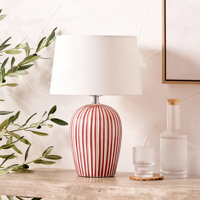 Palma Mulberry and White Stripe Ceramic Table Lamp