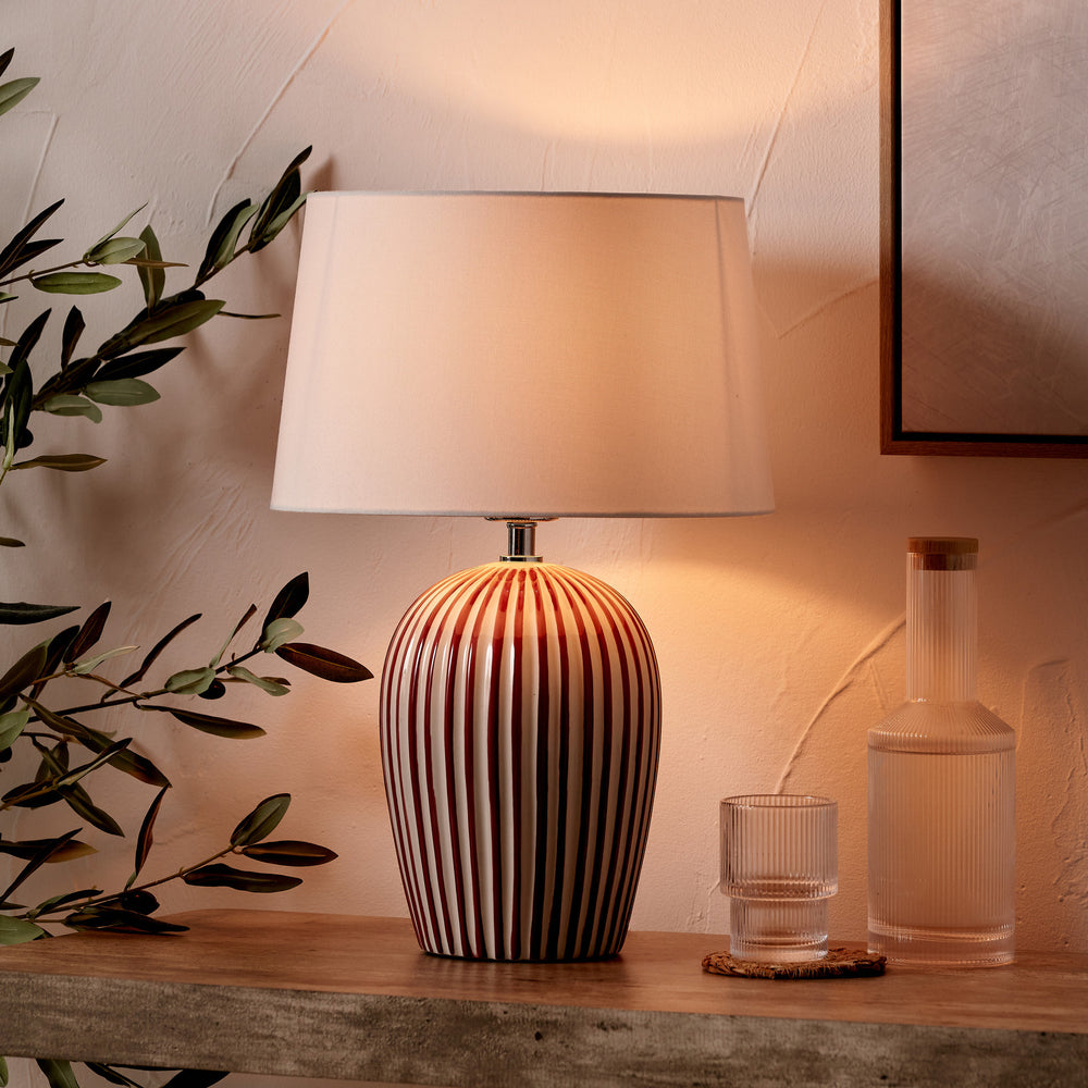 Palma Mulberry and White Stripe Ceramic Table Lamp