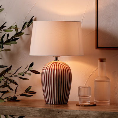 Palma Mulberry and White Stripe Ceramic Table Lamp