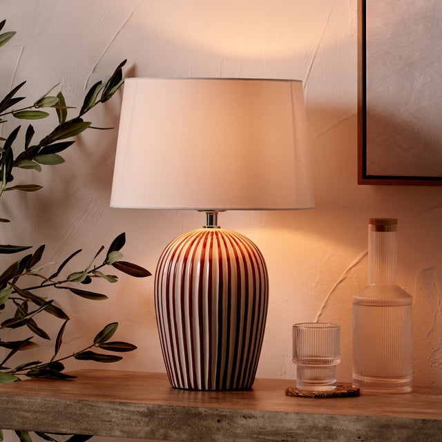 Palma Mulberry and White Stripe Ceramic Table Lamp