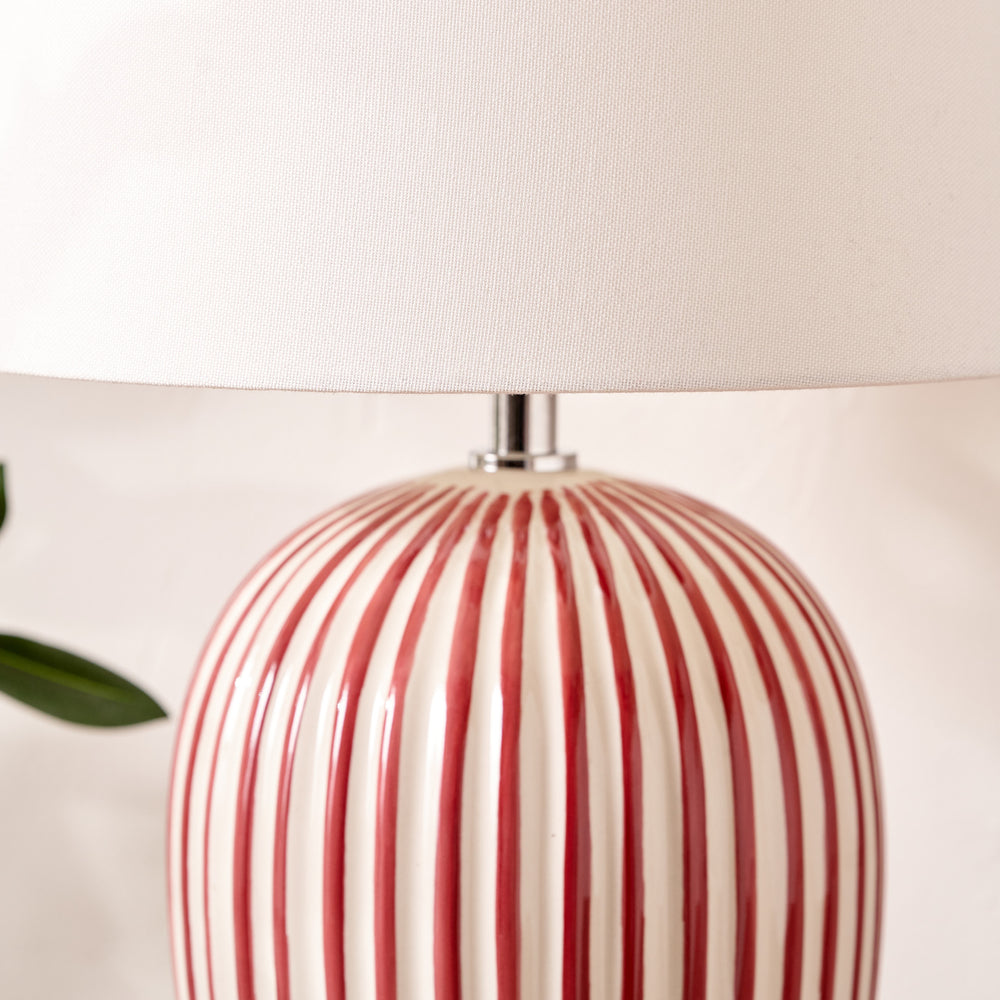 Palma Mulberry and White Stripe Ceramic Table Lamp