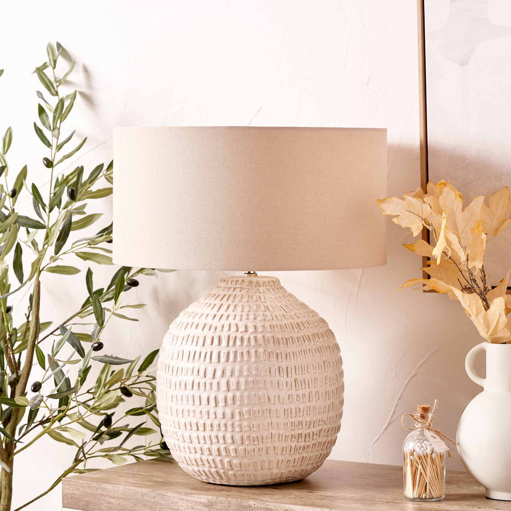 Maia Warm White Linear Textured Ceramic Table Lamp