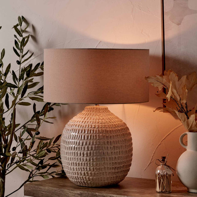 Maia Warm White Linear Textured Ceramic Table Lamp