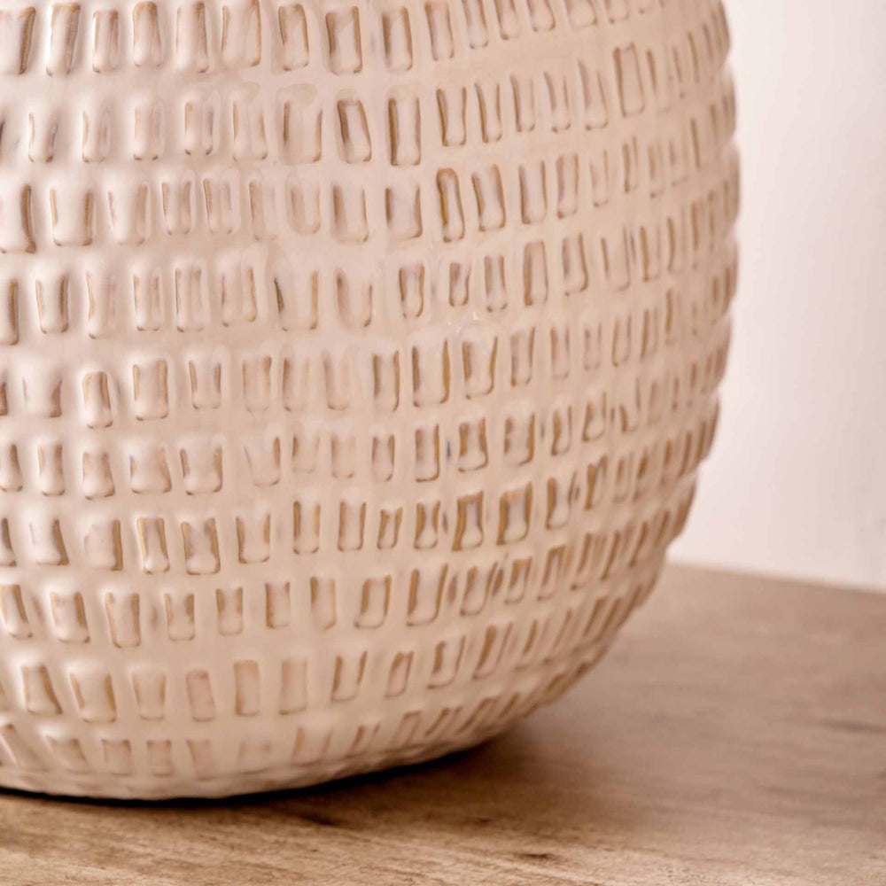 Maia Warm White Linear Textured Ceramic Table Lamp