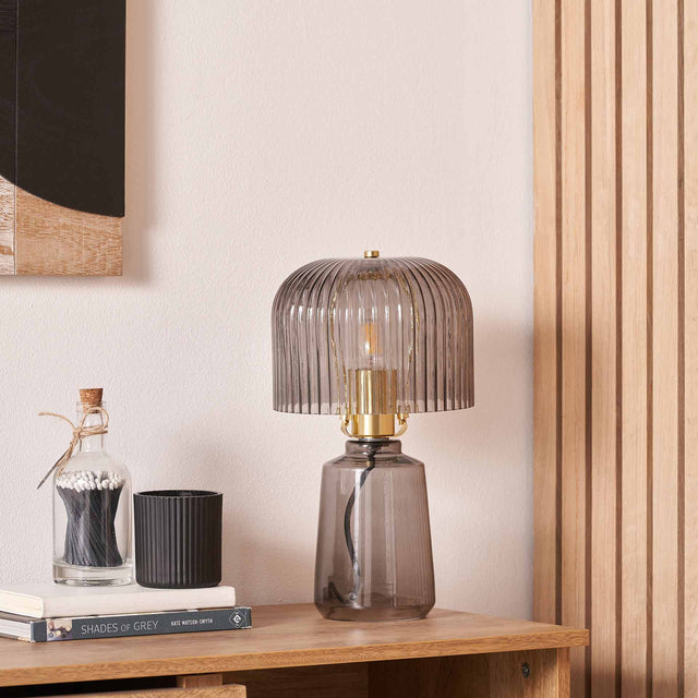 Zaria Grey Ribbed Glass Table Lamp