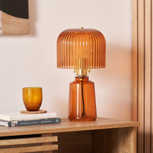 Zaria Orange Ribbed Glass Table Lamp