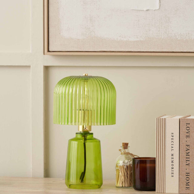 Zaria Spring Green Ribbed Glass Table Lamp