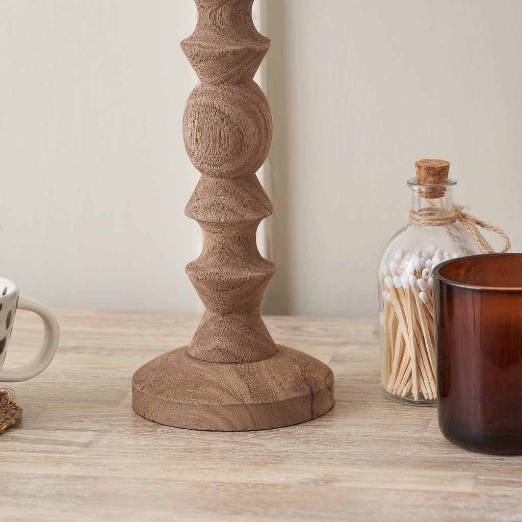 Natural Modernist Turned Wood Table Lamp Base | Lighting