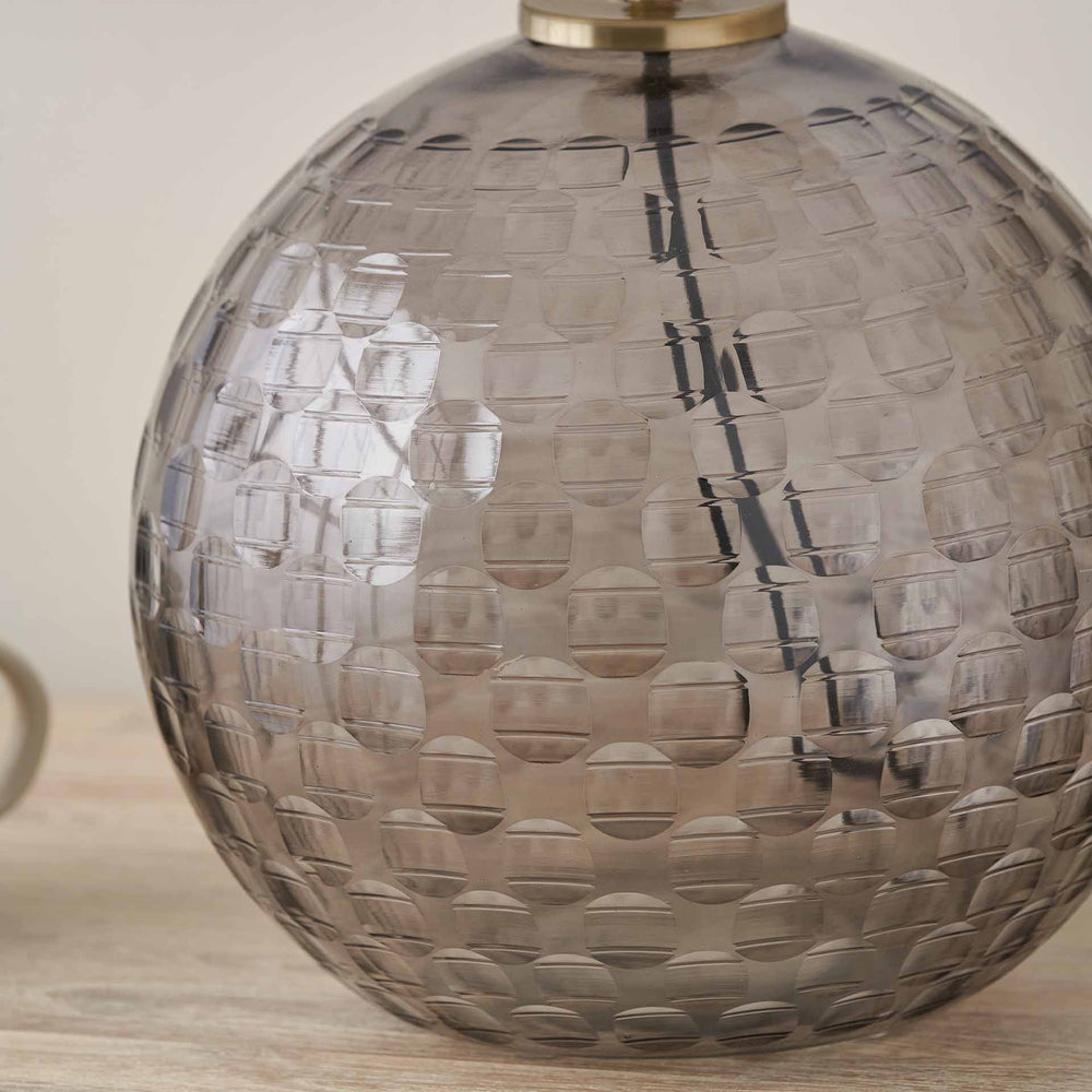 Mirielle Smoke Grey Circle Design Handcut Glass Table Lamp Base