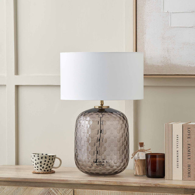 Mirielle Large Smoke Grey Circle Design Handcut Glass Table Lamp Base