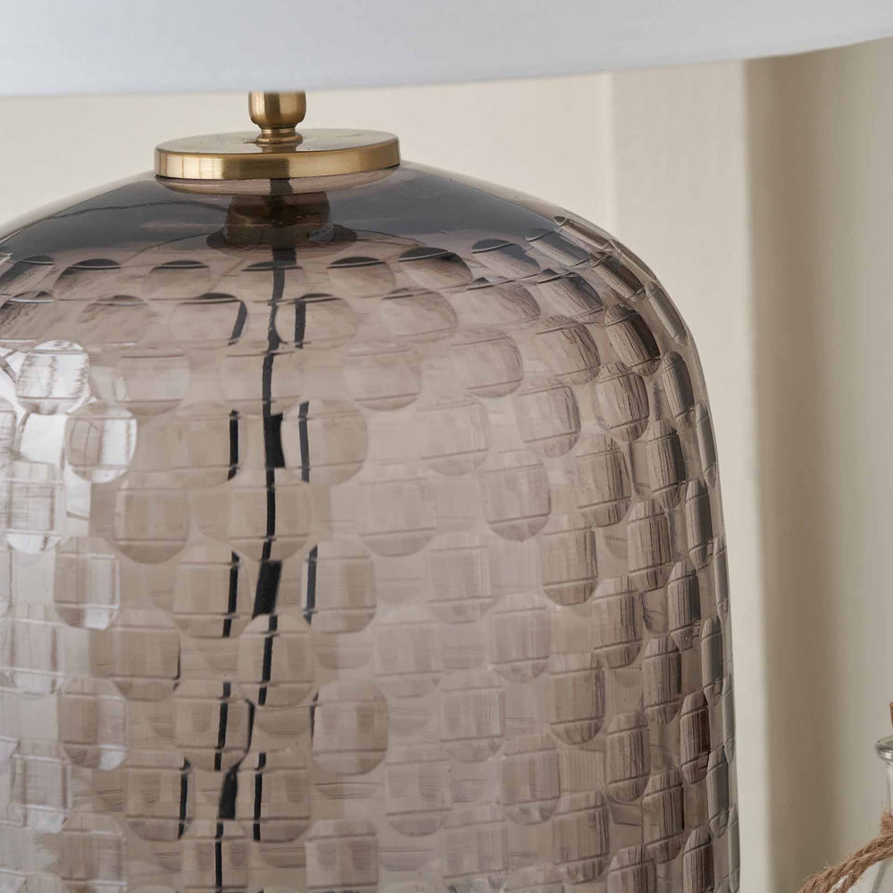 Mirielle Large Smoke Grey Circle Design Handcut Glass Table Lamp Base