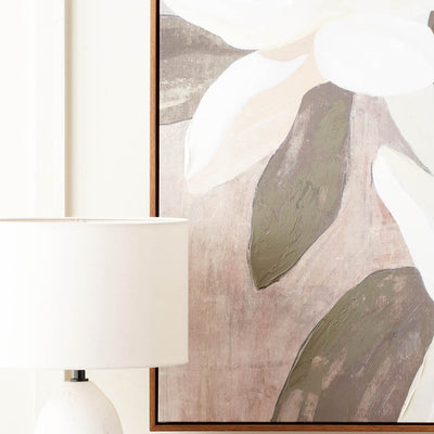 Florae White and Natural Floral Canvas with Oak Effect Frame