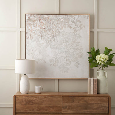 Valea White and Natural Floral Square Canvas with Natural Frame