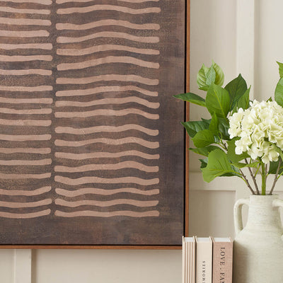 Tova Brown and Natural Linear Design Canvas with Oak Effect Frame