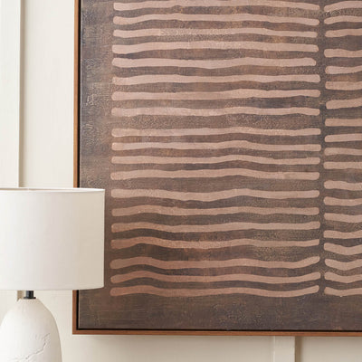Tova Brown and Natural Linear Design Canvas with Oak Effect Frame