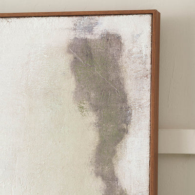Vika Green and Natural Abstract Square Hessian Canvas with Oak Effect Frame