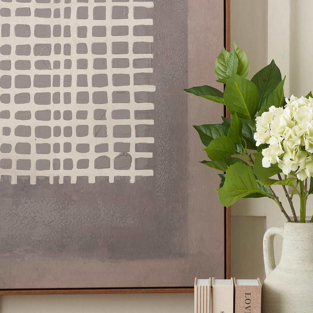 Brown and Natural Grid Design Canvas with Oak Effect Frame | Home Accents