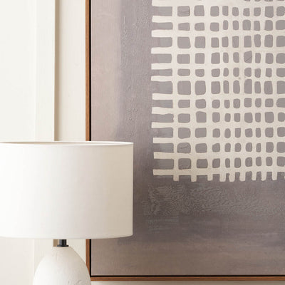 Jora Brown and Natural Grid Design Canvas with Oak Effect Frame