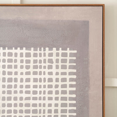 Jora Brown and Natural Grid Design Canvas with Oak Effect Frame