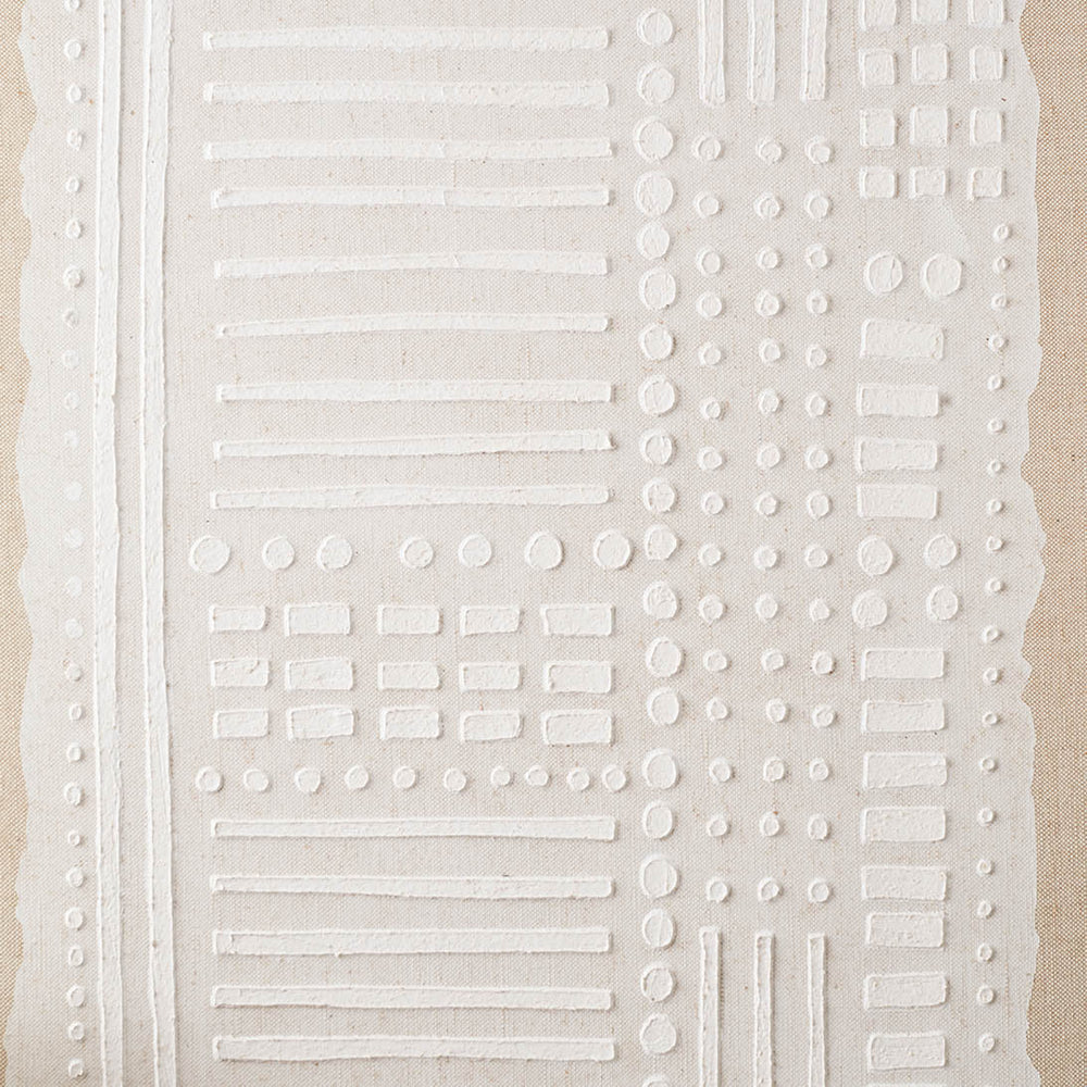 Inga White and Natural Abstract Design Linen Canvas with Elm Effect Frame